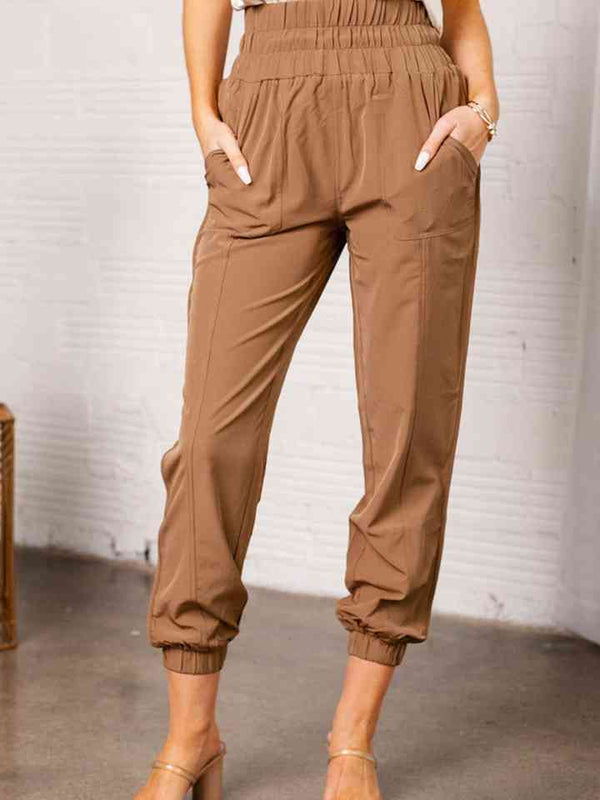 Elastic Waist Cropped Pants with Pockets | 1mrk.com