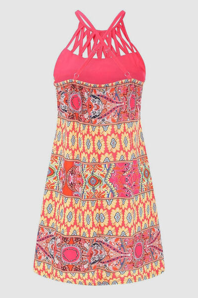 Printed Grecian Neck Mini Dress |1mrk.com