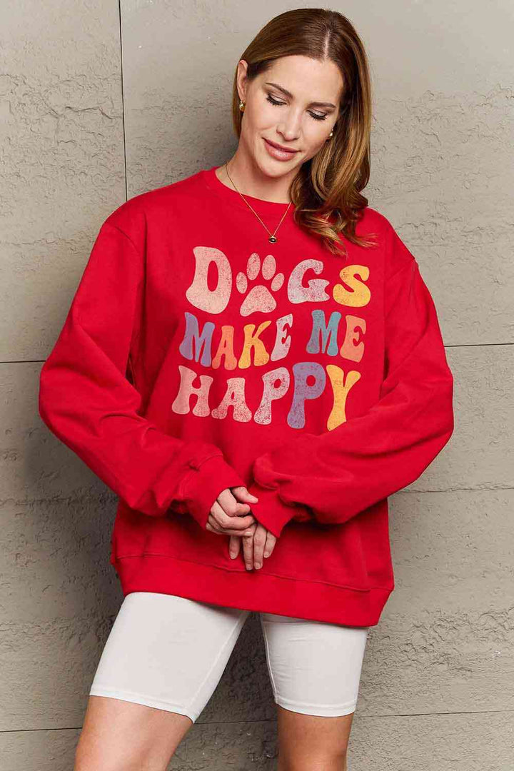 Simply Love Simply Love Full Size DOGS MAKE ME HAPPY Graphic Sweatshirt |1mrk.com