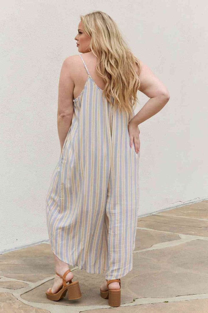 HEYSON Full Size Multi Colored Striped Jumpsuit with Pockets | 1mrk.com