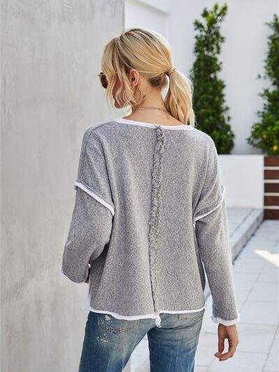 Boat Neck Dropped Shoulder Sweater |1mrk.com