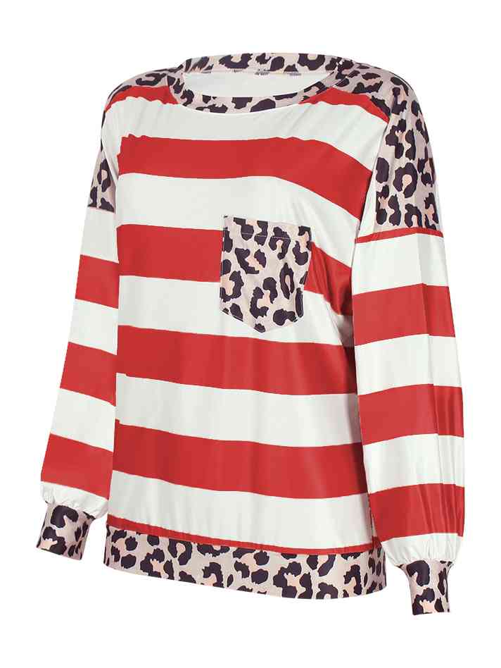 Striped Leopard Long Sleeves Top | 1mrk.com