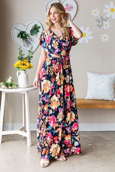 Heimish Full Size Floral Surplice Tie Waist Maxi Dress |1mrk.com