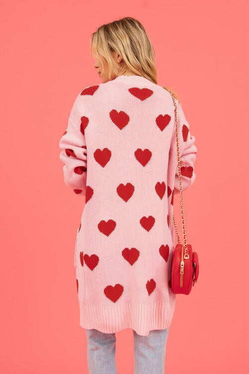 Heart Graphic Open Front Cardigan with Pockets |1mrk.com