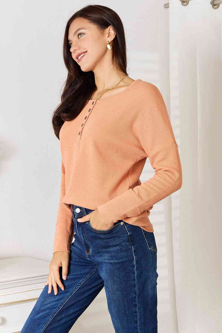 Basic Bae Half Button Long Sleeve Top | 1mrk.com