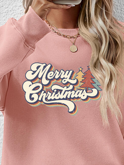 Christmas Letter Graphic Round Neck Sweatshirt |1mrk.com