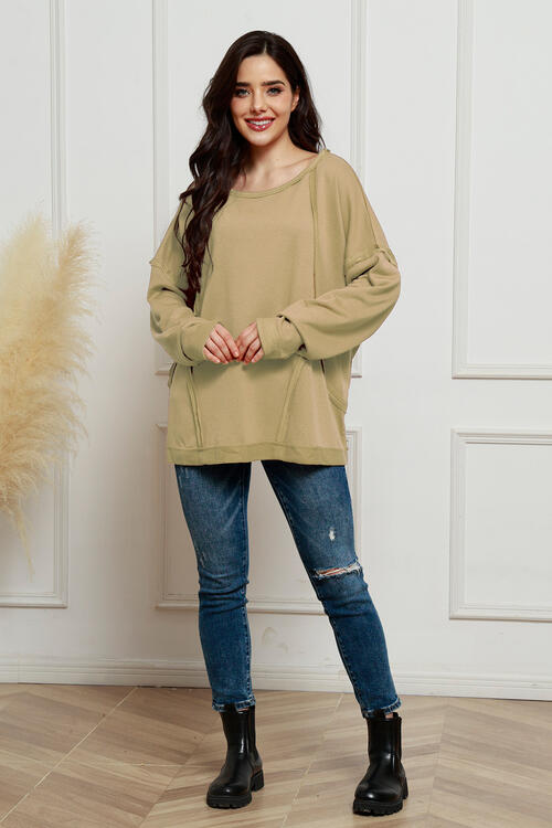 Round Neck Exposed Seam Sweatshirt |1mrk.com