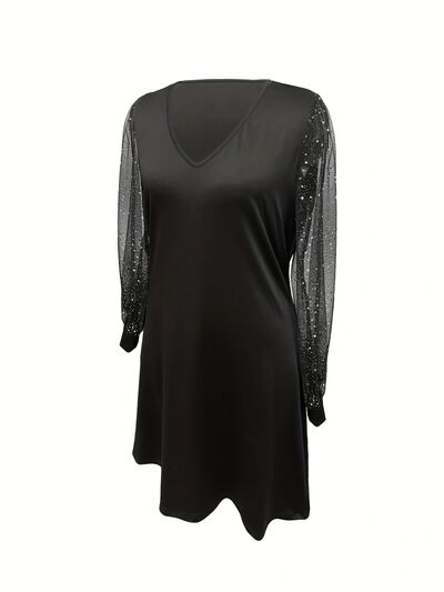 Sequin V-Neck Long Sleeve Dress |1mrk.com