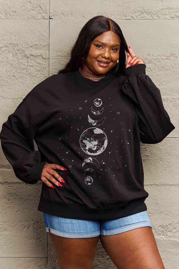 Simply Love Full Size Earth & Moon Graphic Sweatshirt |1mrk.com