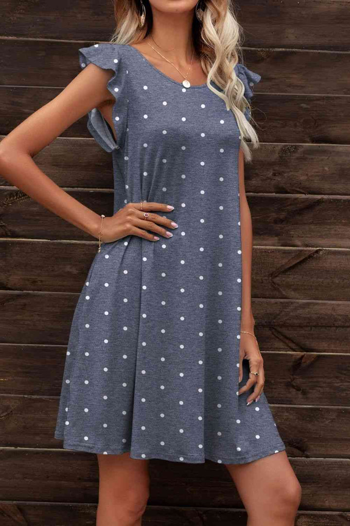 Butterfly Sleeve Round Neck Dress |1mrk.com