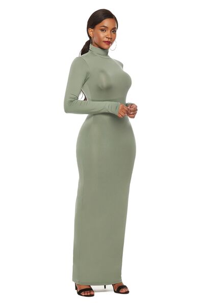 Mock Neck Long Sleeve Maxi Slim Dress | 1mrk.com