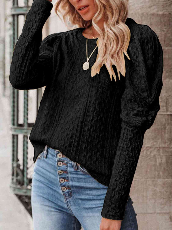 Round Neck Puff Sleeve Knit Top | 1mrk.com