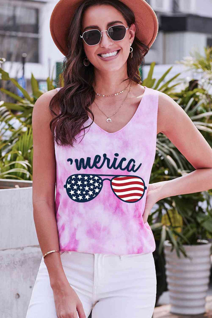 US Flag Sunglasses Graphic Tie-Dye Tank | 1mrk.com
