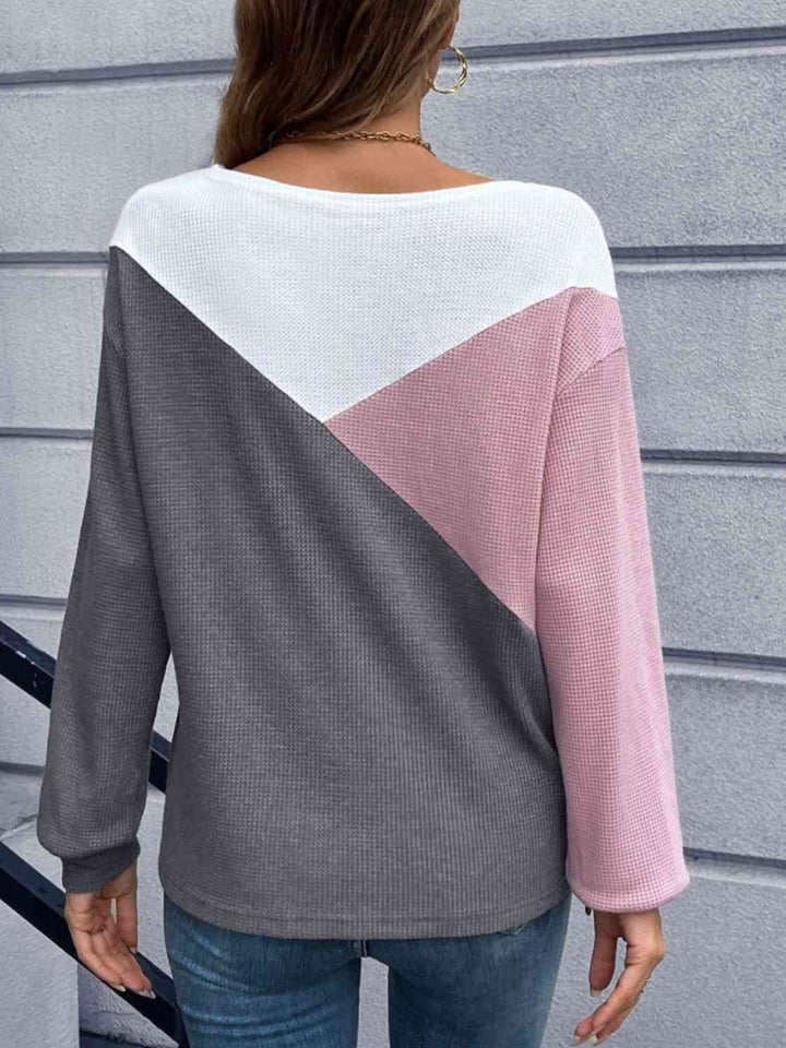 Color Block Round Neck Top | 1mrk.com