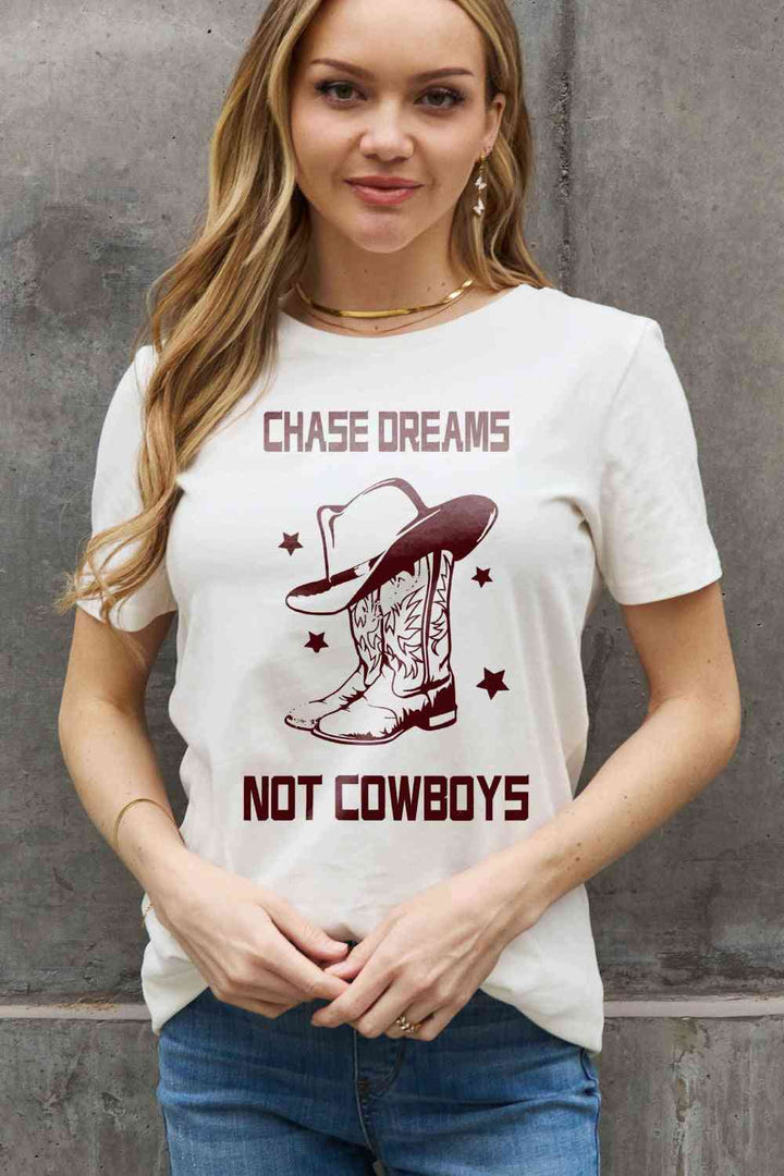 Simply Love Simply Love Full Size CHASE DREAMS NOT COWBOYS Graphic Cotton Tee | 1mrk.com