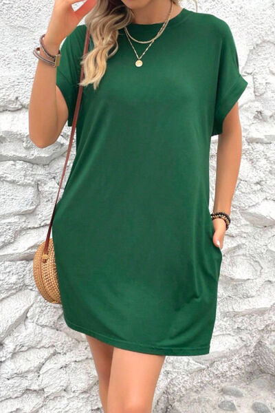 Pocketed Round Neck Short Sleeve Dress |1mrk.com