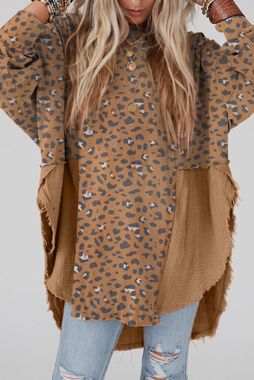 Textured Leopard Dropped Shoulder Blouse | 1mrk.com