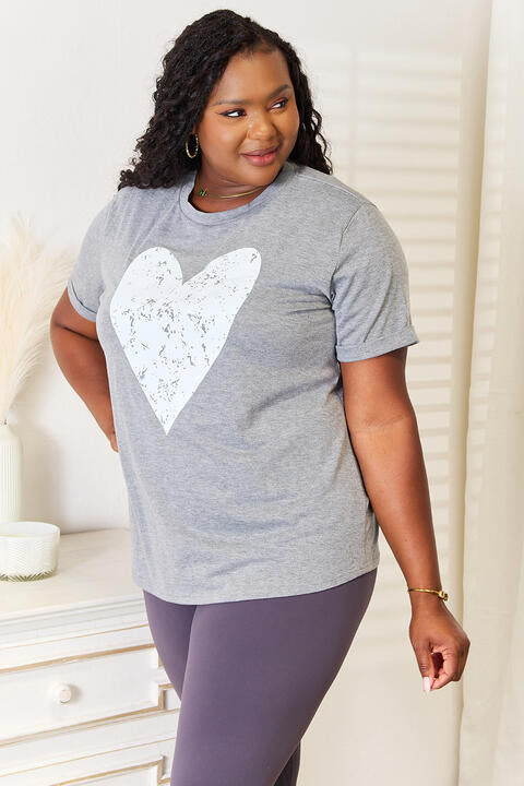 Simply Love Heart Graphic Cuffed Short Sleeve T-Shirt | 1mrk.com