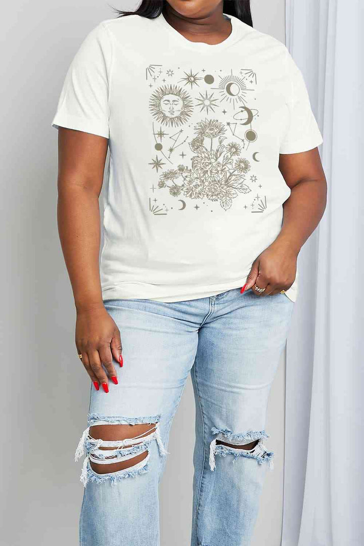 Simply Love Full Size Celestial Graphic Short Sleeve Cotton Tee | 1mrk.com