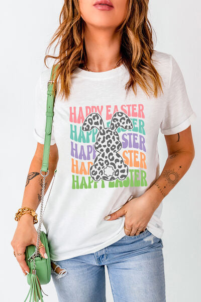 HAPPY EASTER Round Neck Short Sleeve T-Shirt | Trendsi