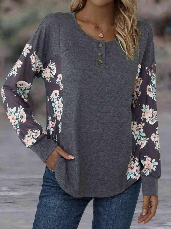 Floral Round Neck Dropped Shoulder T-Shirt | 1mrk.com