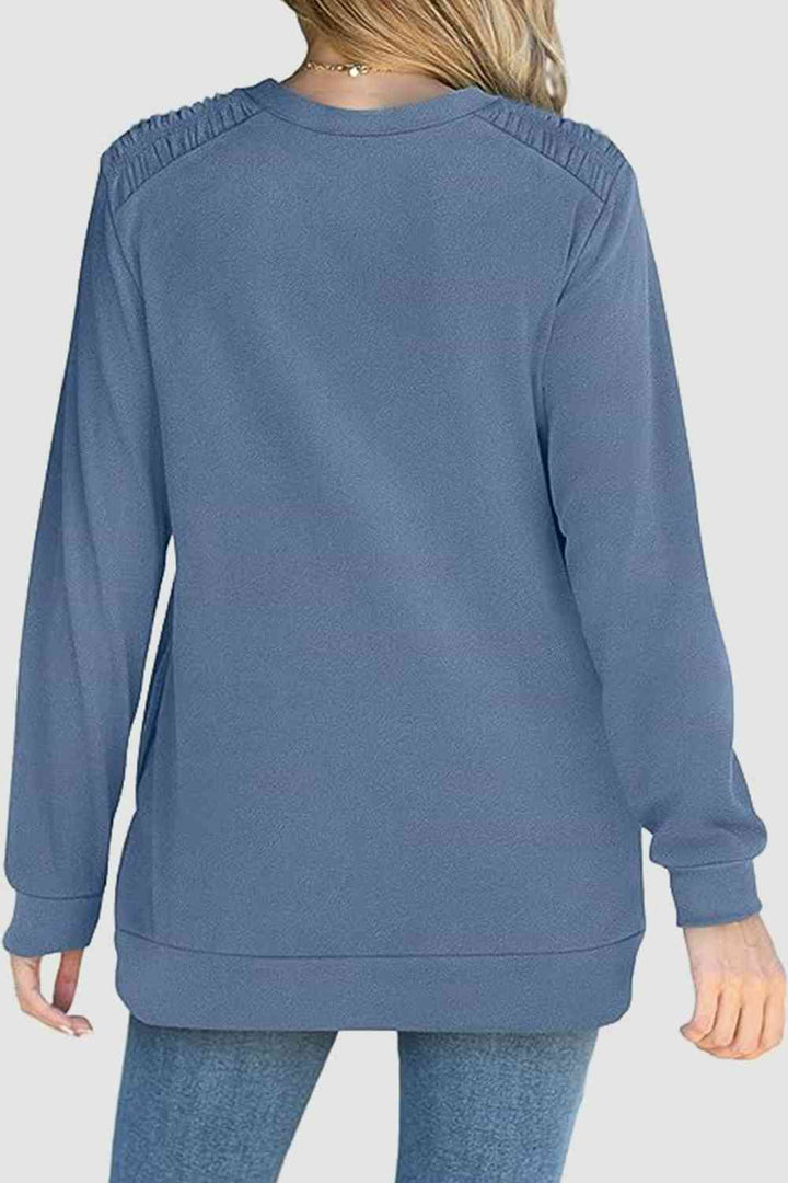 Ruched Round Neck Sweatshirt | 1mrk.com