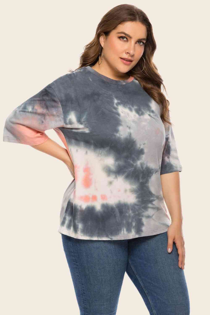 Plus Size Tie-Dye Half Sleeve Tee Shirt | 1mrk.com