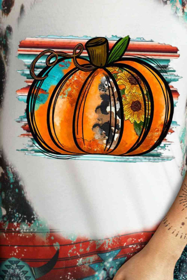 Pumpkin Graphic Round Neck Short Sleeve Tee | 1mrk.com