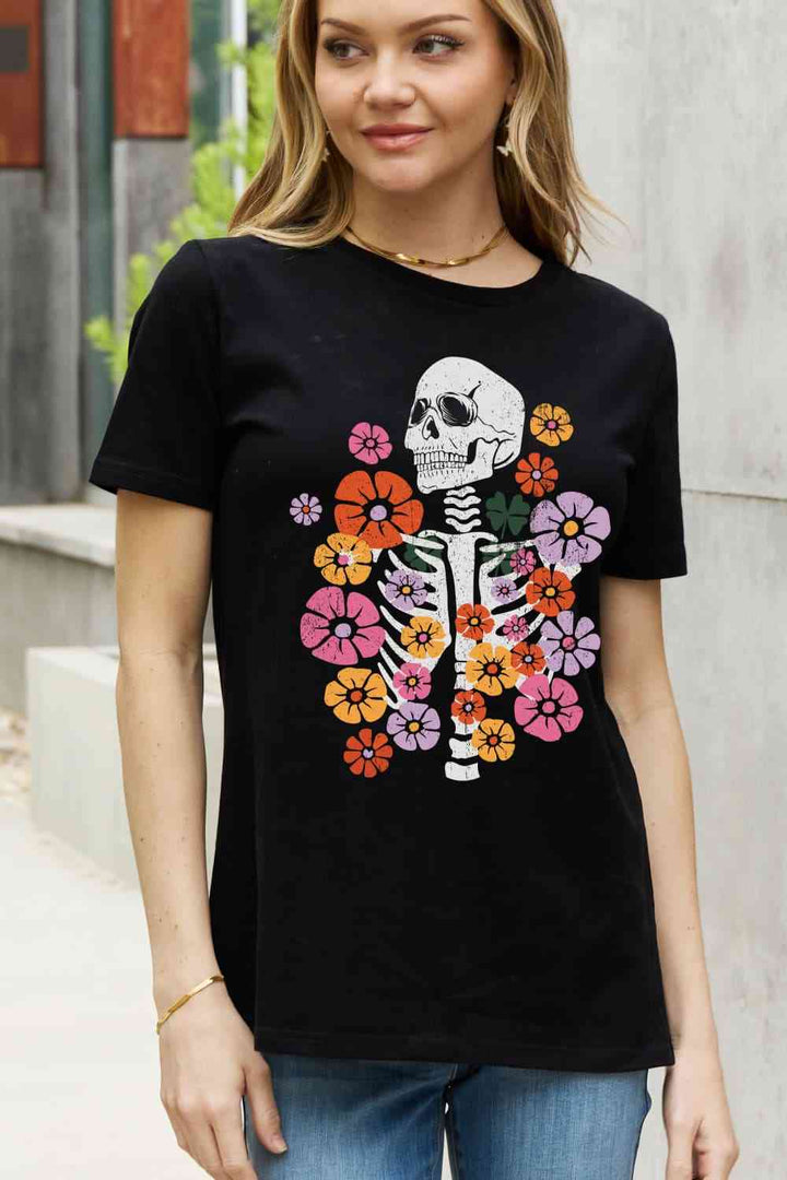 Simply Love Simply Love Full Size Skeleton & Flower Graphic Cotton Tee | 1mrk.com