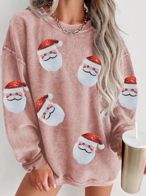 Sequin Santa Patch Ribbed Sweatshirt |1mrk.com