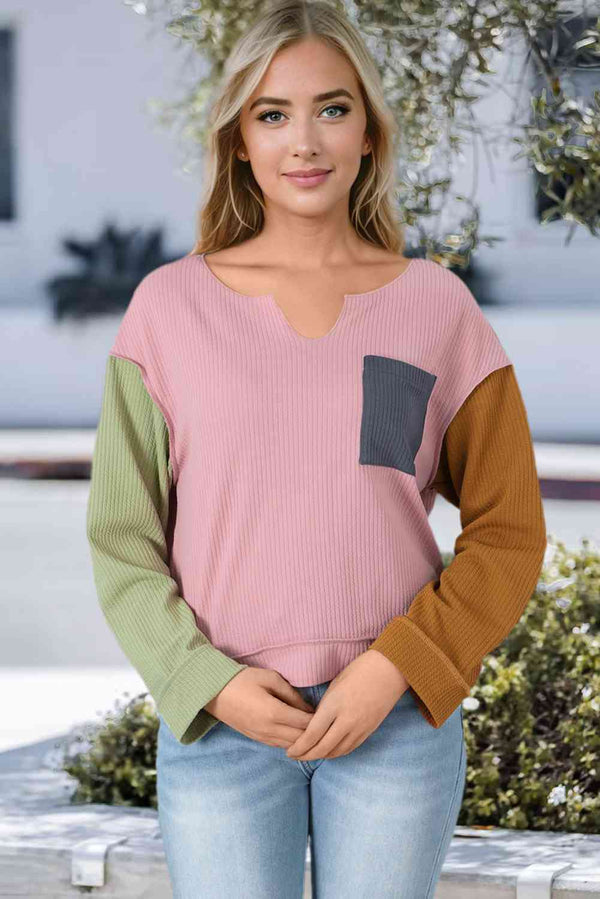 Notch Neck Color Block Top | 1mrk.com