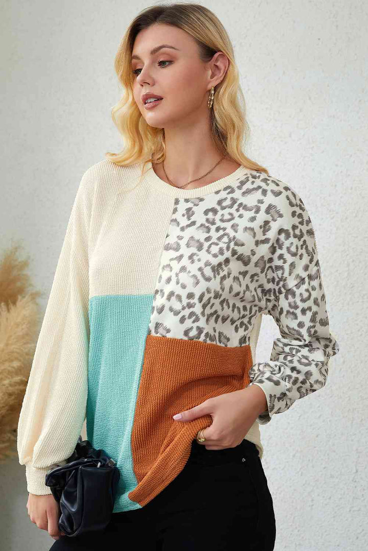 Leopard Patchwork Long Sleeve Top |1mrk.com