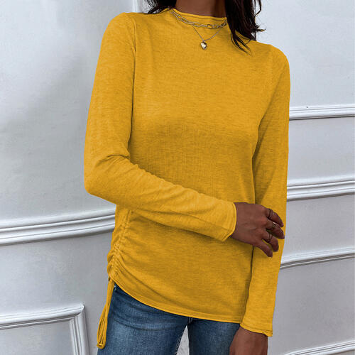 Drawstring Mock Neck Long Sleeve T-Shirt | 1mrk.com