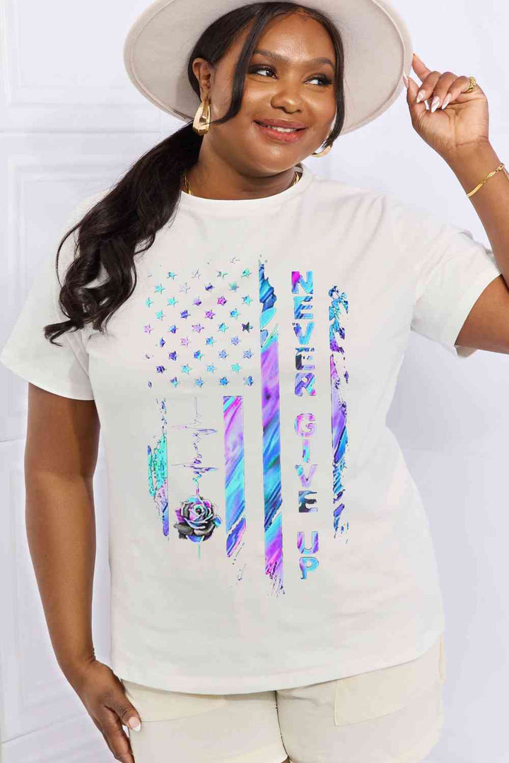 Simply Love Simply Love Full Size NEVER GIVE UP Graphic Cotton Tee | 1mrk.com