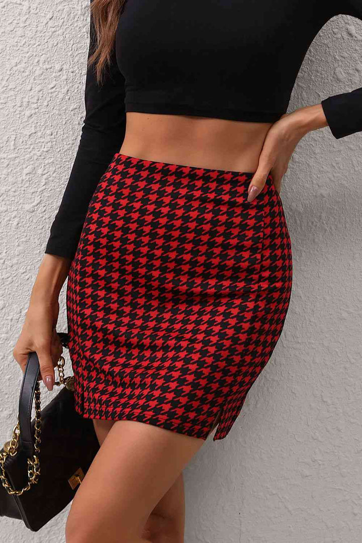 Houndstooth Slit Mini Skirt |1mrk.com