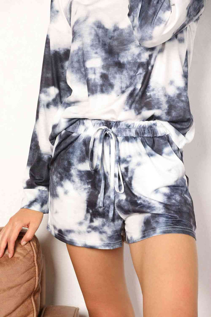 Double Take Tie-Dye Round Neck Top and Shorts Lounge Set | 1mrk.com