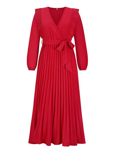 Pleated Surplice Tie Waist Maxi Dress |1mrk.com