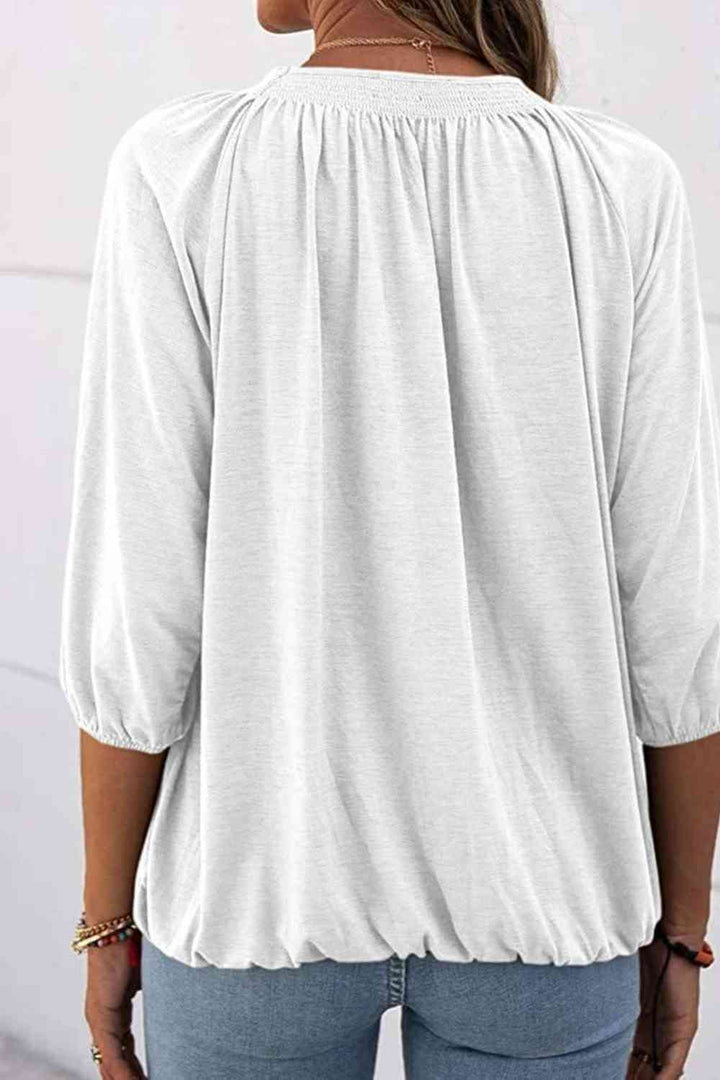 Gathered Detail Round Neck T-Shirt | 1mrk.com