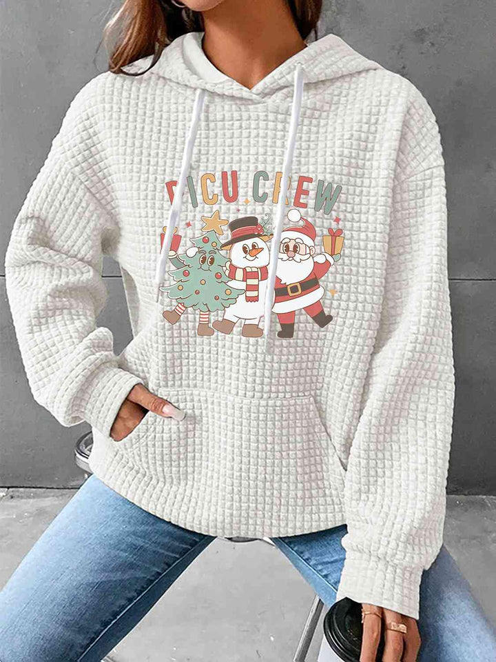 Full Size Waffle-Knit Drawstring Hoodie with Pocket | 1mrk.com