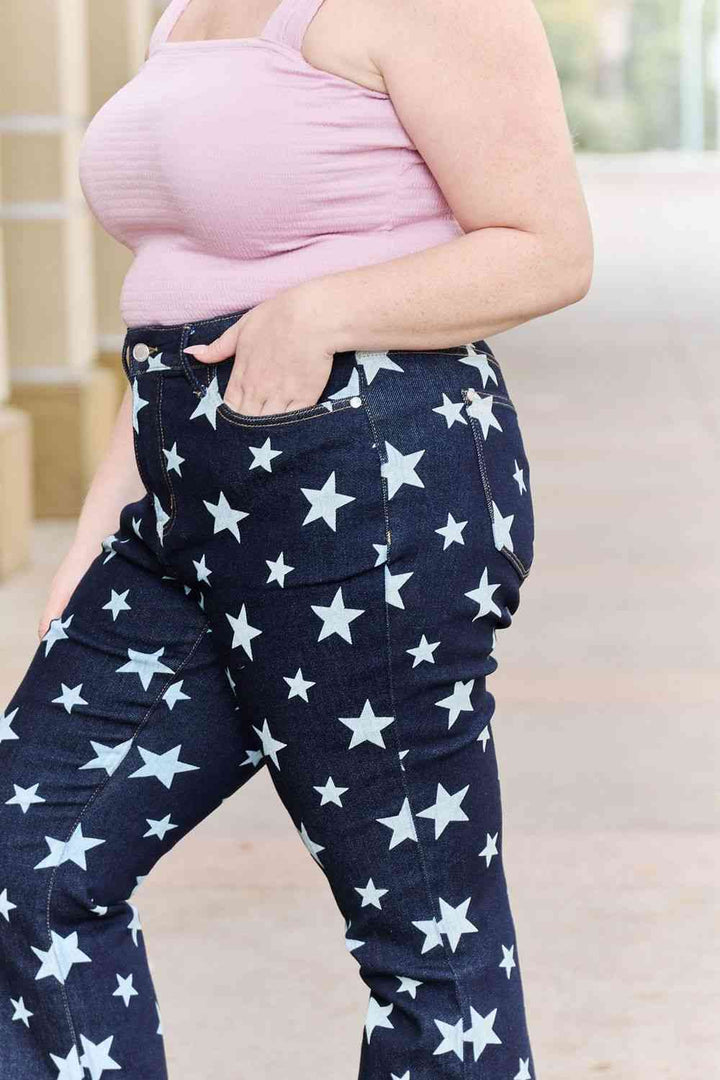 Judy Blue Janelle Full Size High Waist Star Print Flare Jeans | 1mrk.com