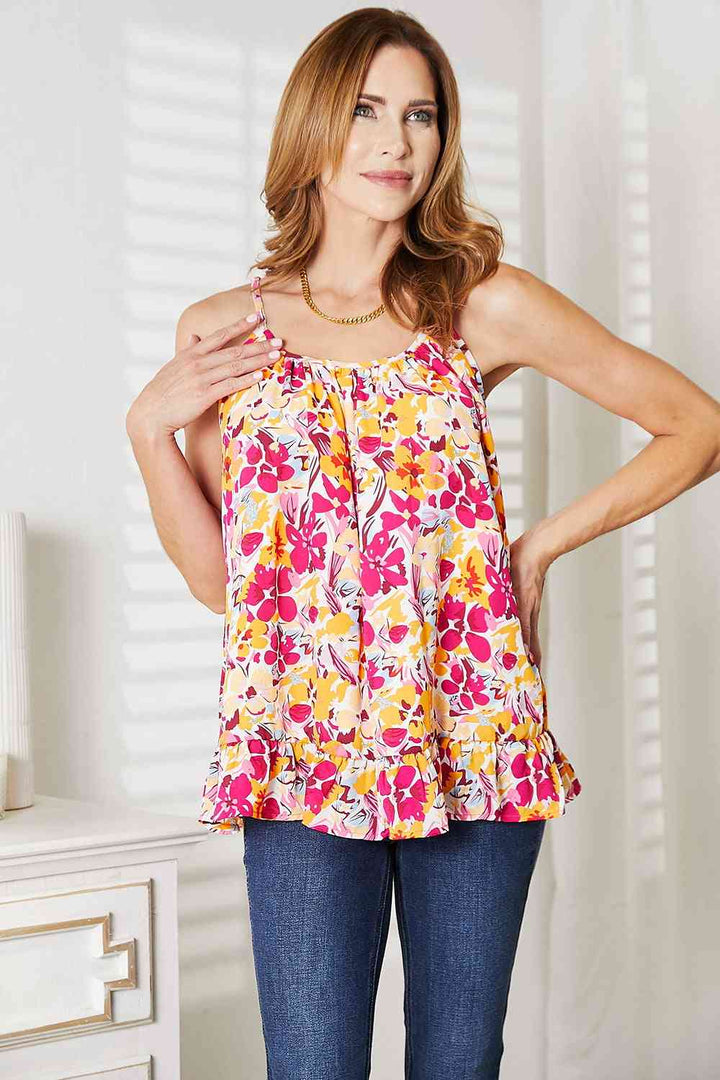 Double Take Floral Scoop Neck Ruffle Hem Cami | 1mrk.com