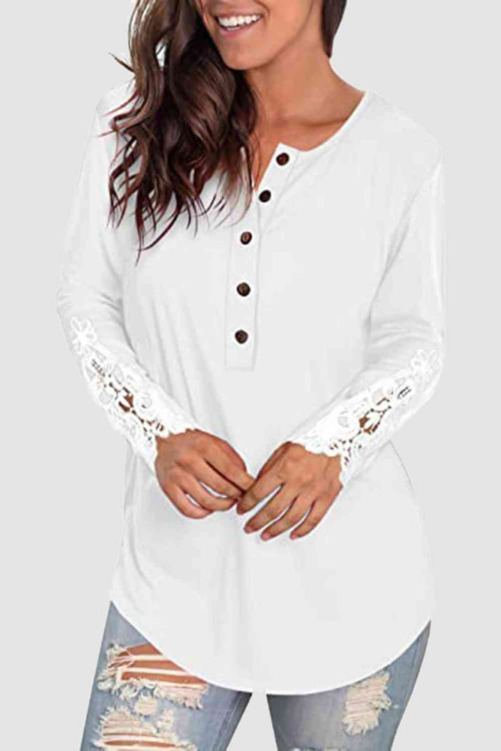 Lace Detail Button Front T-Shirt | 1mrk.com