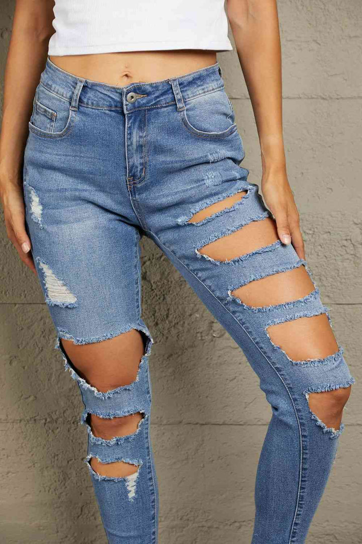 Baeful Distressed Raw Hem Skinny Jeans | 1mrk.com