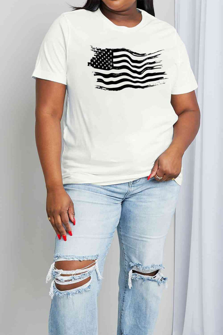 Simply Love Full Size US Flag Graphic Cotton Tee | 1mrk.com