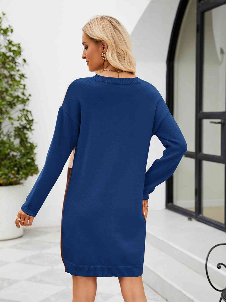 Color Block Dropped Shoulder Sweater Dress | 1mrk.com