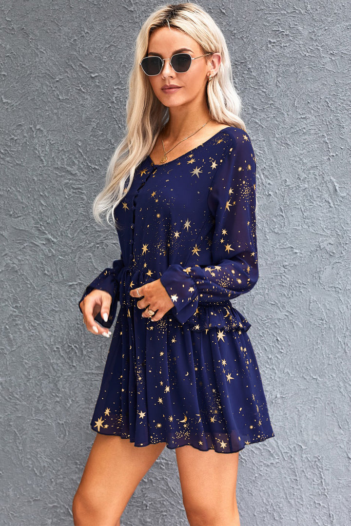 Shimmer Ruffle Casual Dress |1mrk.com