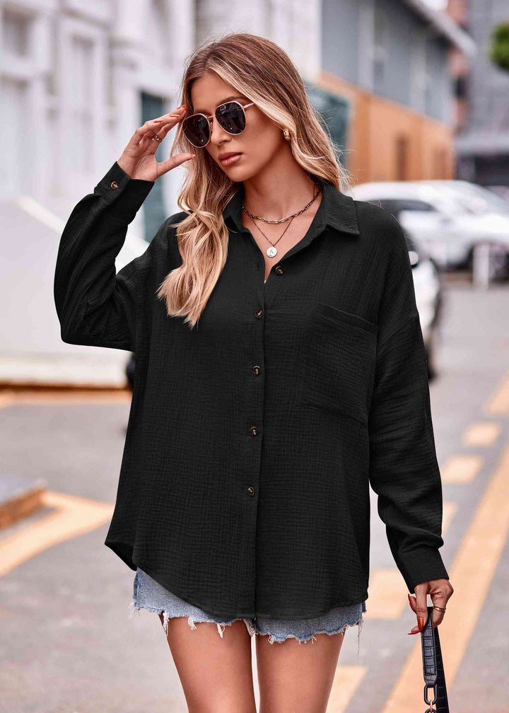 Textured Dropped Shoulder Longline Shirt |1mrk.com