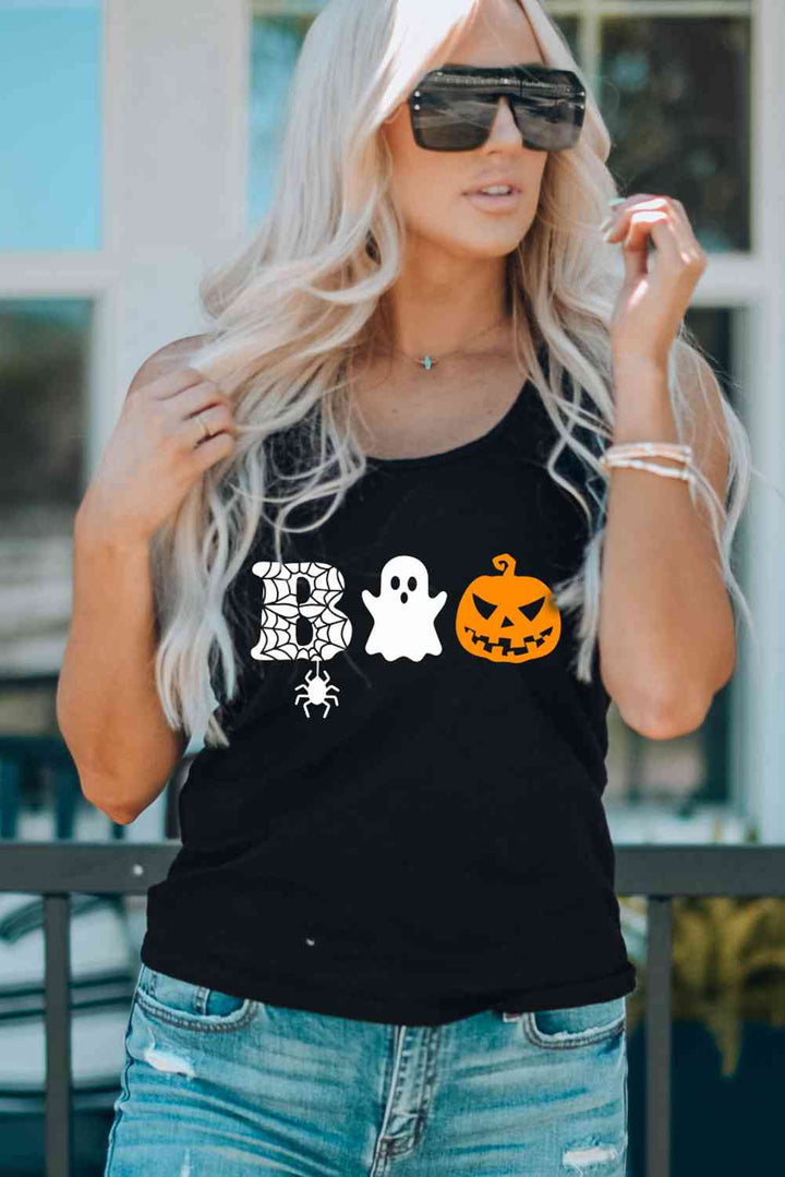 Round Neck BOO Graphic Tank Top | 1mrk.com