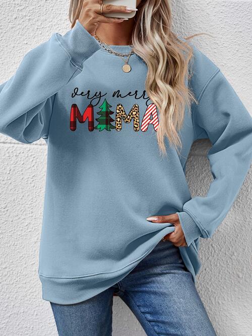 Letter Graphic Round Neck Long Sleeve Sweatshirt |1mrk.com