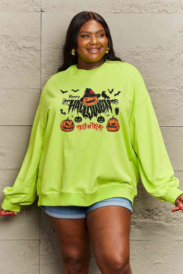 Simply Love Full Size HAPPY HALLOWEEN TRICK OR TREAT Graphic Sweatshirt |1mrk.com